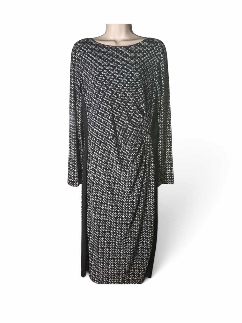 Ralph Lauren Black & White Long Sleeve Draped Knit Dress